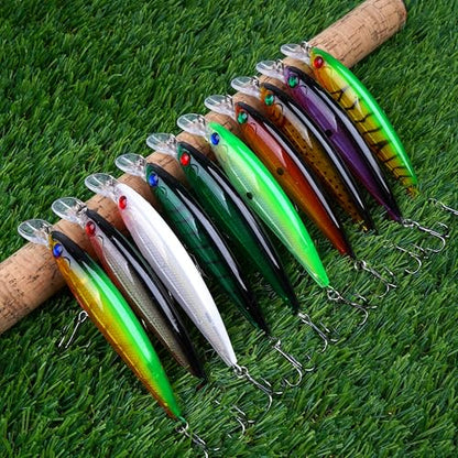 Fishing Lures Kit,10pcs Hard Minnow Baits Crankbaits Deep Diving Jerkbait Swimbait Set with Treble Hooks for Bass Walleye Trout Pike Saltwater Freshwater Surf Fishing Lures
