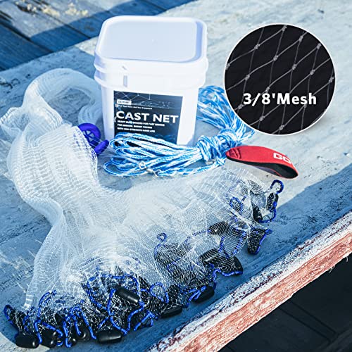 Goture American Fishing Cast Net,Casting Nets Freshwater Saltwater for Bait Fish Shrimp Trap 3ft/4ft/6ft/7ft/8ft/10ft/12ft Radius 1/4 3/8inch Mesh Size,Throw Fishing Castnet with Needle Shuttle - color: 3/8inch-4ft-1.5KG Cast Net, size: 3/8inch-4ft-1.5KG