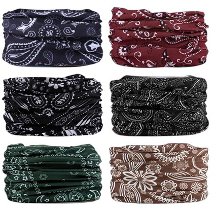 Neck Gaiter for Men Women Headwear Bandana Head Wrap Face Scarf Mask Cover Warmer Balaclava-Seamless & Versatile - color: A-6pcs-muliti Paisley