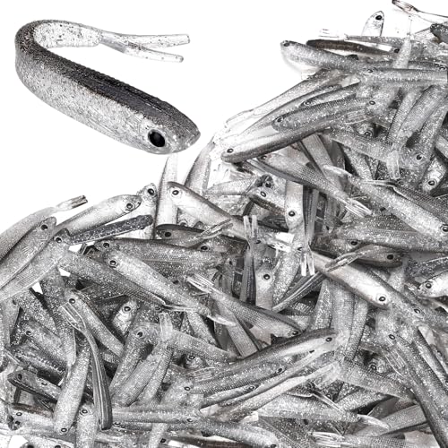 VioraWhite 100 Pcs Plastic Soft Fishing Lure Fishing Baits Paddle Tail Lifelike Swim Baits Tackle Soft Plastic Swimbaits for Saltwater and Freshwater Bass Crappie Trout Walleye Lures