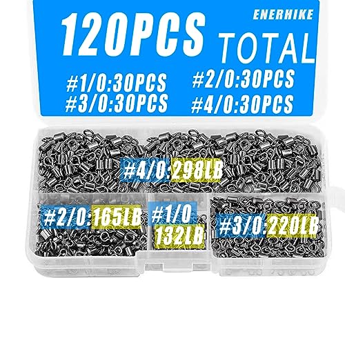 250pcs Fishing Swivel Rolling Barrel Swivel Stainless Steel Swivels Corrosion Resistance Black Nickle Connector for Freshwater Saltwater Fishing Tackle #2#4#6#8#10 - size: #1/0, #2/0, #3/0, #4/0(120pcs)