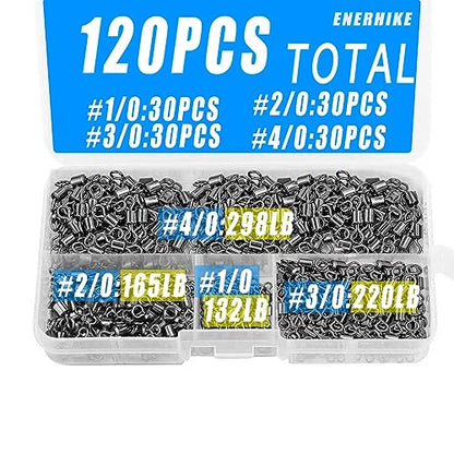 250pcs Fishing Swivel Rolling Barrel Swivel Stainless Steel Swivels Corrosion Resistance Black Nickle Connector for Freshwater Saltwater Fishing Tackle #2#4#6#8#10 - size: #1/0, #2/0, #3/0, #4/0(120pcs)