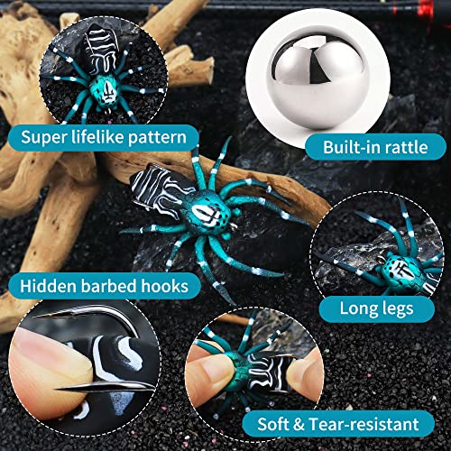 Soft Spider Bait, Bass Fishing Lure, Lifelike Skin Pattern, Bionic Weedless Strong Plastic Body, Barbed Hooks, for Bass Snakehead Pike Trout, 2.8in/ 0.23oz, 5 pcs