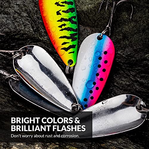 THKFISH 5pcs Saltwater Fishing Lures, Fishing Spoons with Durable Treble Hooks, Jigs Lure for Tuna Salmon Grouper, Sea Fish Jigging Lure, Trolling Spoon for Bass Fish with Tackle Box - color: A-3/4oz-5pcs