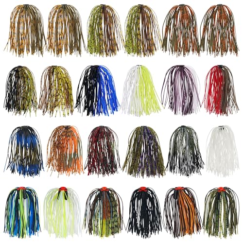 Silicone Jig Skirts Spinnerbait Skirts Replacement 12/24 Bundles DIY Bass Fishing Jigs Lure Skirts for Spinner Bait Buzzbaits Squid Jig Spoon Blade Fly Tying Material - style: Type B-mixed 24pcs