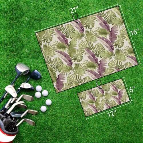 Green Tropical Leaves Golf Towel for Golf's Bags Carts Monstera Golf Towels with Clip Botanical Plants Waffle Towels Palm Tree Cleaning Cloth 2 Packs for Men Golfer, Birthday Present - color: Purple