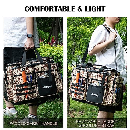 Goture Large Tackle Bag,Store Up to 8PCS 3700 Plus 4PCS 3600 Tackle Trays(Not Included),Water Resistant Saltwater Gear Storage Big Fishing Bag with EVA Bottom,Gifts for Men(21.65"x11.8"x15.16")-Khaki - color: A1 Khaki Extra Large Without Trays