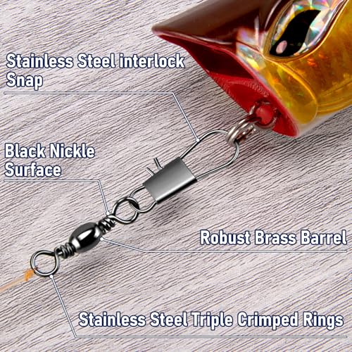 Alwonder 100-Pack Fishing Snap Swivels, Barrel Swivels Fishing Tackle with Snaps Freshwater, Stainless Steel Safty Interlock Snap Swivel Black Nickel Coated Lure Hook Connector Quick Change Clips - size: #11-26LB-1.22"