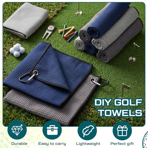 Batiyeer 12 Pcs Golf Towel Bulk for Golf Bags Microfiber Fabric Towel with Clip Waffle Pattern, Fitness, Camping, Hiking, Yoga - color: Navy Blue, Dark Gray, Light Gray