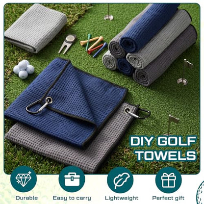 Batiyeer 12 Pcs Golf Towel Bulk for Golf Bags Microfiber Fabric Towel with Clip Waffle Pattern, Fitness, Camping, Hiking, Yoga - color: Navy Blue, Dark Gray, Light Gray