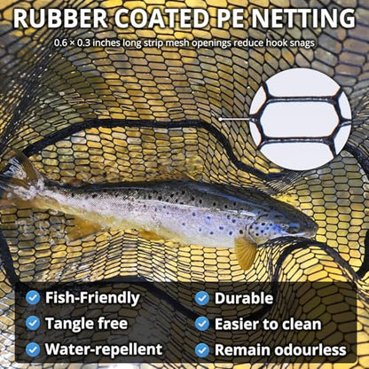 High Strength Large Landing Net - Rubber Fishing Net with Long Telescoping Handle & Soft Rubber Netting, Landing Nets for Fishing, Ideal for Boat, Pier, River Angling - size: Polyethylene Mesh (Rubber Coated) - L