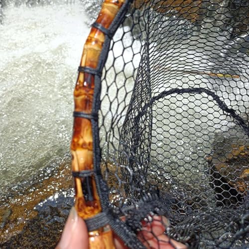 Fly Fishing Net with Release, Fishing Landing Net, Lightweight Trout Fishing Net with Wooden Handle Frame, Rubber-Coated Mesh Landing Nets for Minnow, Catch and Release