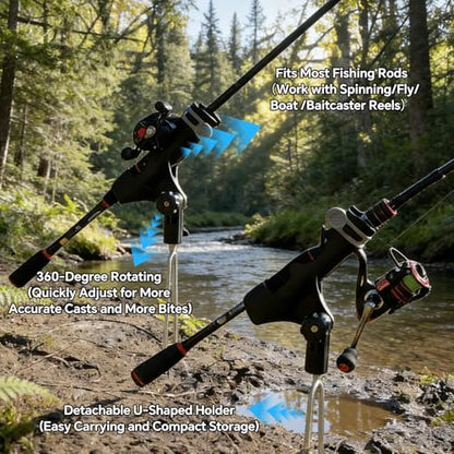 Hitorhike Fishing Rod Holder for Ground and Bank Fishing, No Tools Required Adjustable Fishing Rod Holder with Gentle Grip, Heavy Duty Rod Stand for Shore Fishing (Universal, 2)