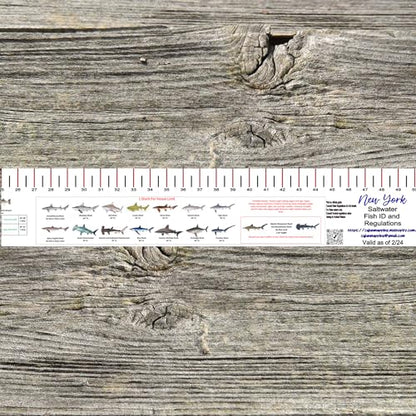 STATE COASTAL FISH RULER with FISH ID and FISHING REGULATIONS - 50 INCH RULER DECALS - style: New York