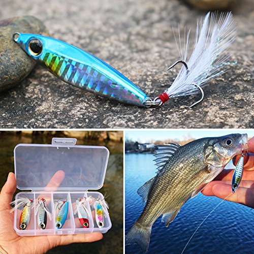 Sougayilang Jigs Fishing Lures Sinking Metal Spoons Micro Jigging Bait - color: A-2.56in/1.16oz-5PCS with BOX