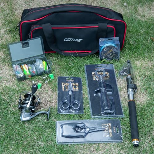 Goture Fishing Rod and Reel Combos, 1.8M-2.7M Carbon Fiber Telescopic Fishing Pole with Spinning Reel, Lures Set, 900D Carrier Bag, Travel Full Kit for Freshwater Saltwater, Beginners & Anglers - color: A1:Fishing Kit with Carrier Bag, size: 6FT/1.8M