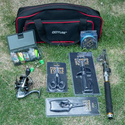 Goture Fishing Rod and Reel Combos, 1.8M-2.7M Carbon Fiber Telescopic Fishing Pole with Spinning Reel, Lures Set, 900D Carrier Bag, Travel Full Kit for Freshwater Saltwater, Beginners & Anglers - color: A1:Fishing Kit with Carrier Bag, size: 6FT/1.8M