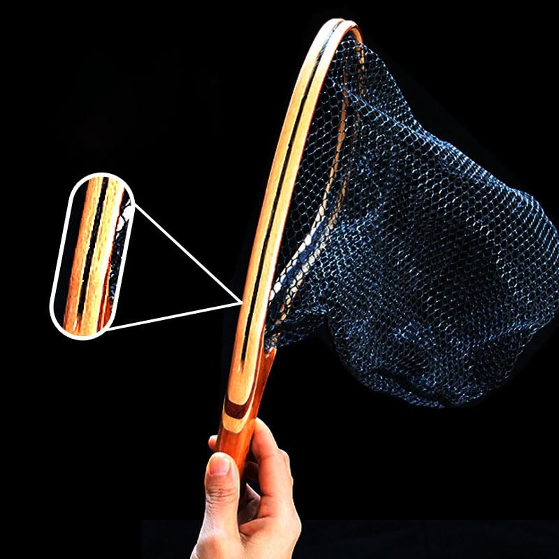 1pc Fishing Landing Net Wooden Handle Fly Fishing Catch and Release Net for Trout Bass Pike