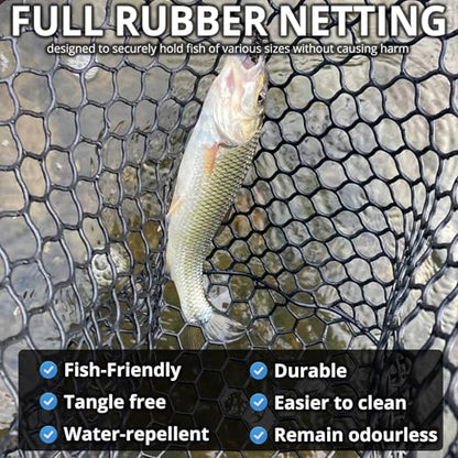 High Strength Large Landing Net - Rubber Fishing Net with Long Telescoping Handle & Soft Rubber Netting, Landing Nets for Fishing, Ideal for Boat, Pier, River Angling - size: Full Rubber Mesh - L