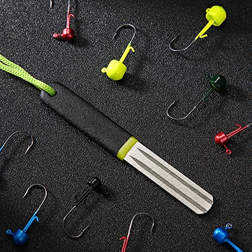 Skylety 4 Pcs Hook Sharpener Hook File for Fishing Diamond File with Handle Portable Fishing Sharpener with Double Sided Fine and Medium Grit, 4 Inch(Green) - color: Green