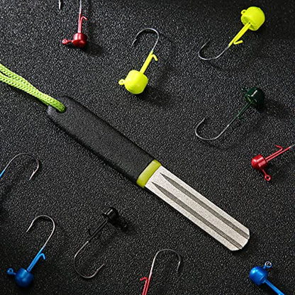 Skylety 4 Pcs Hook Sharpener Hook File for Fishing Diamond File with Handle Portable Fishing Sharpener with Double Sided Fine and Medium Grit, 4 Inch(Green) - color: Green