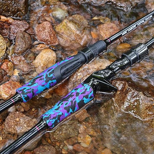 Sougayilang Fishing Rod - Medium 2Pc Graphite Composite Blank Spinning & Casting Rod, Camouflage EVA Grip, Smooth Transition Fishing Pole - color: Purple-Spinning, size: 5'10''-Medium-Moderate