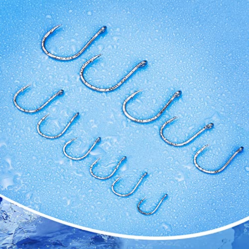 UCEC Octopus Hooks Saltwater Freshwater, Small Fishing Hooks 1000/400/150PCS Barbed Catfish Bend Eye Circle Hook, for Dad Fish Hook Kit Size1/0#1#2#3#4#5#6#7#8#9#10#11#12 - color: 400 Pack Sliver