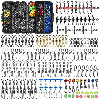 SILANON Fishing Swivels Tackle Kit, 174pcs Include Barrel Swivels,Sinker Slides,3 Way Swivels,Duo Lock Snaps,Barrel Snap Swivels Fishing Tackle Box Set for Bass Trout Saltwater Freshwater - style: 174pcs Kit