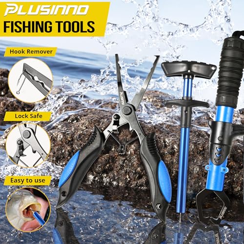PLUSINNO Fishing Backpack with Tackle Boxes,Fishing Gear,42L Waterproof tackle Backpack with Rod Holders,Lures,Tools,Pliers & Accessories, Fish Gifts for Men - color: Khaki With Tools
