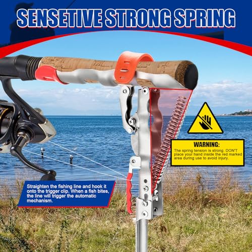 NYXOVA Automatic Spring Fishing Rod Holder, 2 Pack Stainless Steel Fishing Pole Holder for Ground, Automatic Rod Holder with Spring Loaded Tip-up Action for Fishing