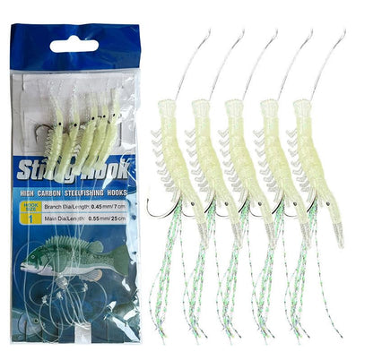 5 Set 5 Hooks Luminous Soft Shrimp String Hook Fishing Lure Sabiki Bait Rigs Freshwater Saltwater Sabiki Rig Tackle - size: 4# 5 Set