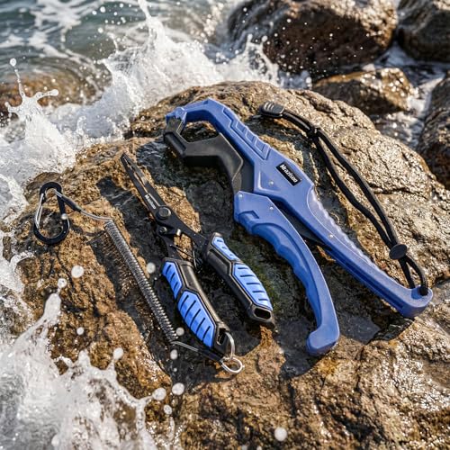 Fishing Tools Kit-Stainless Steel Fishing Pliers, Fish Lip Gripper, Multi-Functional Jaw Anti-Corrosion, Fishmen Must Have Fishing Gear - color: Blue