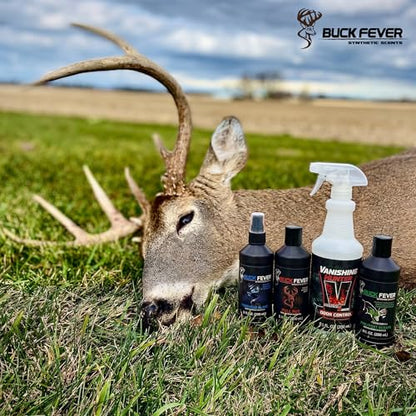 Buck Fever Synthetic Buck Lure Pro Pack – Synthetically Formulated 4-Piece Deer Scent Attractant Combo w/ Vanishing Hunter 32 oz, Rut Scents 8 oz & Forehead Gland 8 oz - Fresh, Non Spoiling Deer Lure