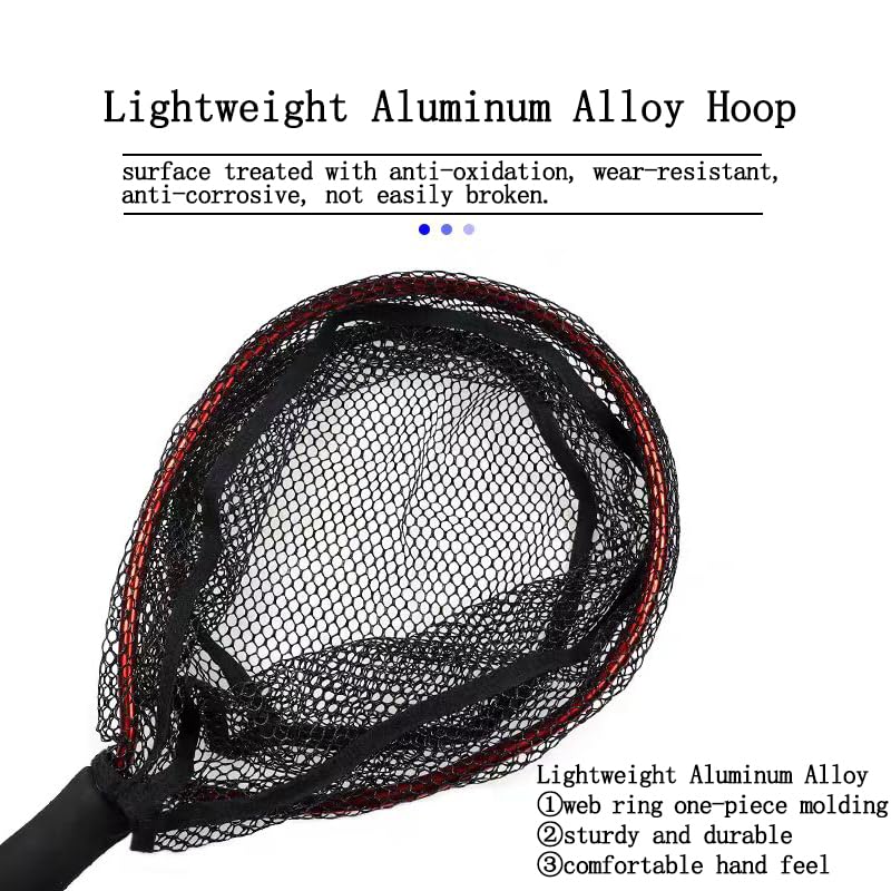 Aluminum Alloy Mini Fly Fishing Net - Soft Rubber Mesh Kayak & Trout Landing Net - Catch and Release - color: Black