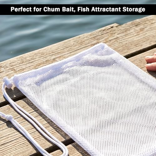 Mesh Chum Bag, 4 Pcs Bait Chum Bucket for Enhanced Fishing Attraction 12×18 inch, Nylon Drawstring Laundry Bags, White Net Storage Bags for Saltwater Fishing Kitchen Gifts Travel College - size: 12 x18 inch