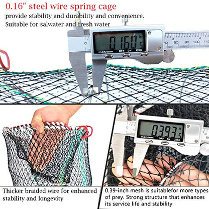 Drasry Crab Trap Bait Lobster Crawfish Shrimp Portable Folded Cast Net Magic Collapsible Fishing Traps Nets Accessories for Blue Crabs - color: Black, style: 2pcs 23.6 X 11.8in (0.39 Mesh)
