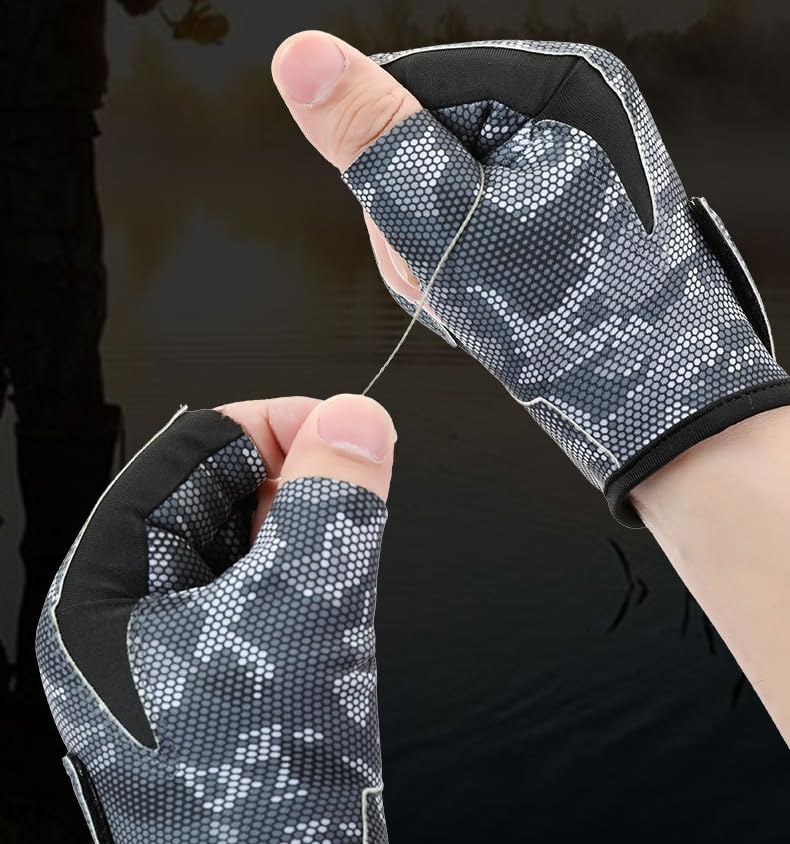 Men’s 3-Cut-Finger Fishing-Gloves Non-Slip Breathable-Kayak-Gloves | Adult UV-Protective breathable gloves,3 open fingertips aid line control,non-slip palms improve grip fly fishing accessories - size: Large