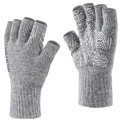 Palmyth Wool Fingerless Fishing Gloves - Warm for Men & Women: Cold Weather Fly Fishing, Ice Fishing, Photography & Hunting - color: Gray, size: Small-Medium
