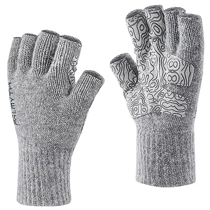 Palmyth Wool Fingerless Fishing Gloves - Warm for Men & Women: Cold Weather Fly Fishing, Ice Fishing, Photography & Hunting - color: Gray, size: Small-Medium