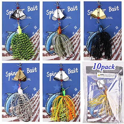 Bass Fishing Spinner Bait Lures, Multicolor Buzzbait Metal Jig Fishing Lure Kit Swimbaits for Bass Pike Trout Freshwater Saltwater Fishing - color: 10pcs