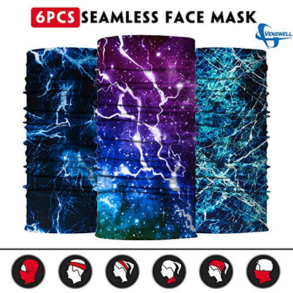 Venswell Neck Gaiter Face Mask Men Women,Seamless Bandana Rave Face Cover Scarf Mask,Balaclava,Headband, Head Wrap,Headwear - color: A-3-lightning