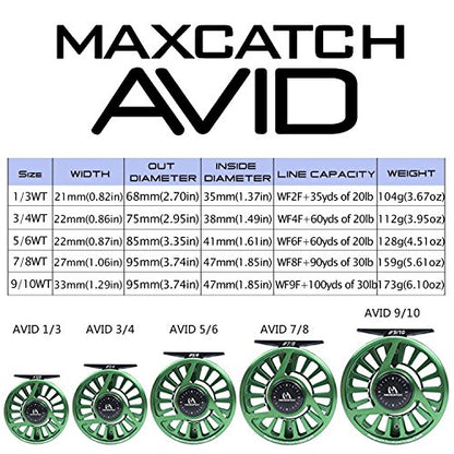 Maxcatch AVID Fly Fishing Reel with CNC-machined Aluminum Body - 1/3, 3/4, 5/6, 7/8, 9/10 Weights(Black, Green, Blue) - color: Fly Reel Green, size: 9/10wt