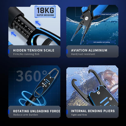 Fish Lip Gripper with Built-in Scale and Fishing Pliers, Stainless Steel Fishing Tool with Lanyard - color: Blue And Black/Green And Black