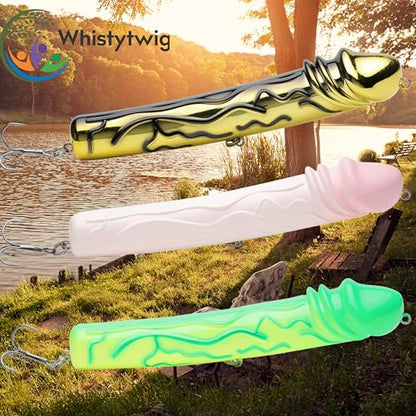 Whistytwig Funny Fishing Lures 3 Piece Topwater Popper Set - Gag Fishing Lures that Actually Catch Fish - Hardbody Floating Design for Saltwater and Freshwater - color: Green Gold Pink