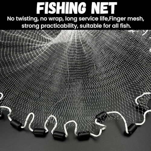Fishing Cast Net Saltwater Casting Net 3/8 Mesh with Heavy Duty Black Weights Monofilament Throw Nets for Fishing Bait with Bag 4FT 5FT 6FT 8FT 10FT 12FT Radius - size: 3/8 Mesh, 8Ft