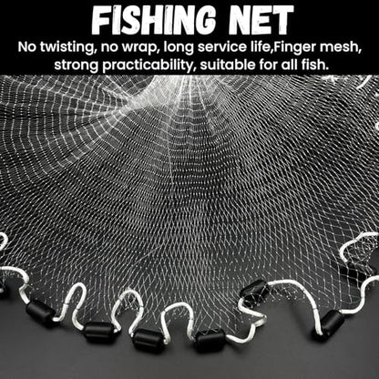Fishing Cast Net Saltwater Casting Net 3/8 Mesh with Heavy Duty Black Weights Monofilament Throw Nets for Fishing Bait with Bag 4FT 5FT 6FT 8FT 10FT 12FT Radius - size: 3/8 Mesh, 8Ft