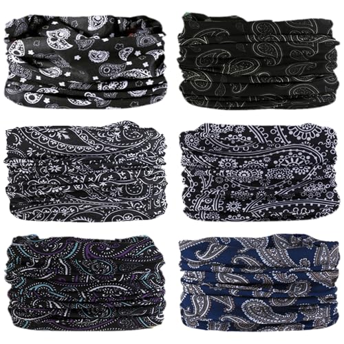 Neck Gaiter for Men Women Headwear Bandana Head Wrap Face Scarf Mask Cover Warmer Balaclava-Seamless & Versatile - color: A-6pcs-black Paisley 2