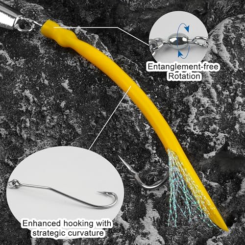 Diamond Jig Saltwater Fishing Lure, 2/3pcs Casting Jigging Spoons with Split Tube Tail Striped Bass Flat Metal Jig for Surf Fishing Bottom Sinking Bouncing Deep Sea Ocean 1-10oz - size: 2oz, style: 2pcs-yellow
