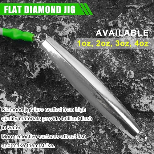 Diamond Jigs Saltwater Fishing Lures, 2Pack Casting Jigging Spoon with Tube Tail Striped Bass Metal Jig Spoons Deep Sea Offshore Surf Fishing 1oz-4oz - size: 4 Ounce, style: Green Tube, 2pack