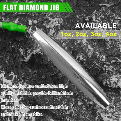 Diamond Jigs Saltwater Fishing Lures, 2Pack Casting Jigging Spoon with Tube Tail Striped Bass Metal Jig Spoons Deep Sea Offshore Surf Fishing 1oz-4oz - size: 4 Ounce, style: Green Tube, 2pack